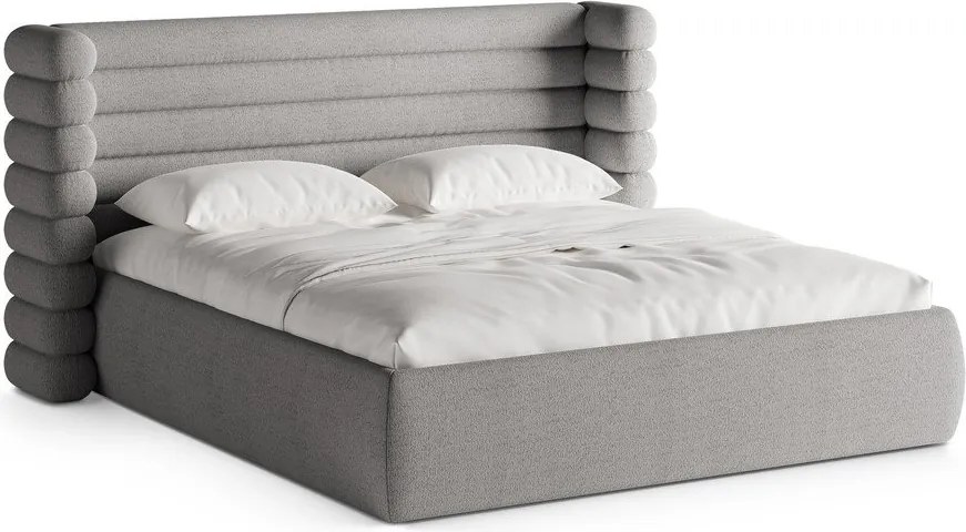 Szare tapicerowane łóżko dwuosobowe ze schowkiem i stelażem 180x200 cm Mount – Micadoni