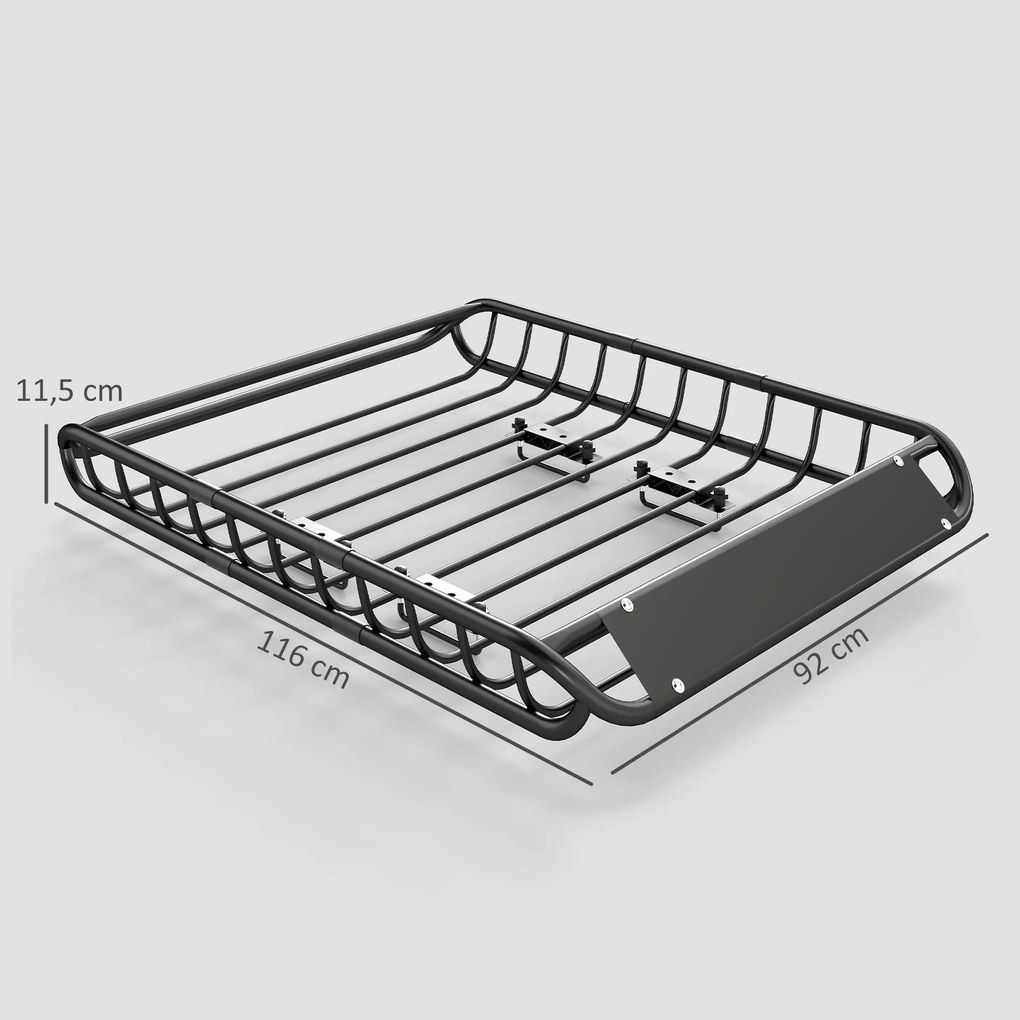 SPORTNOW Uniwersalny Bagażnik Dachowy Kosz Dachowy z Deflektorem Wiatru, do 150 kg, 116 x 92 x 11,5 cm na SUV-y i Pickupy, Czarny | Aosom PL