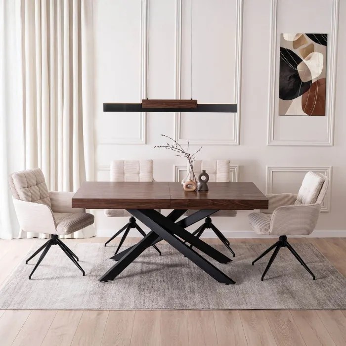 Stół Prostokątny Rozkładany HAMPTON 160-240 cm Orzech/Czarny do Jadalni Nowoczesny Loft