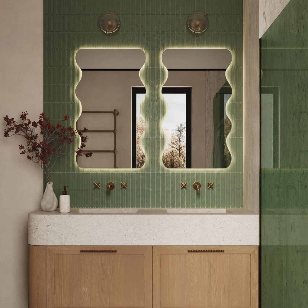 Lustro dekoracyjne oszlifowane z podświetleniem WAVE Duo LED| Różne rozmiary | Różne kolory : Kolor tafli szkła - Srebrny, Rozmiar - 50 x 100 cm