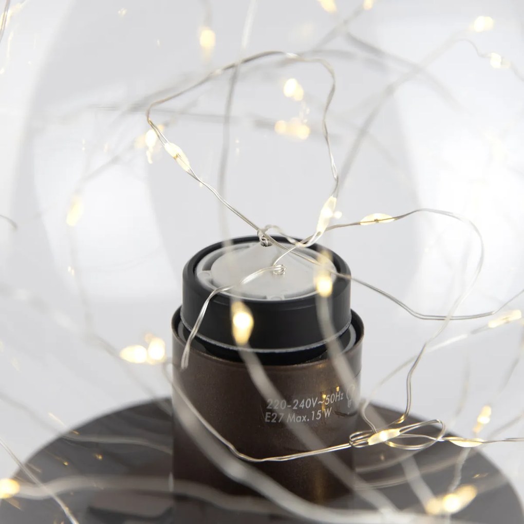 Lampa stołowa w stylu Hotel Chic, ciemny brąz z przezroczystym szkłem, z przewodem E27 - Pallon TrendElegancki hotelowy Oswietlenie wewnetrzne