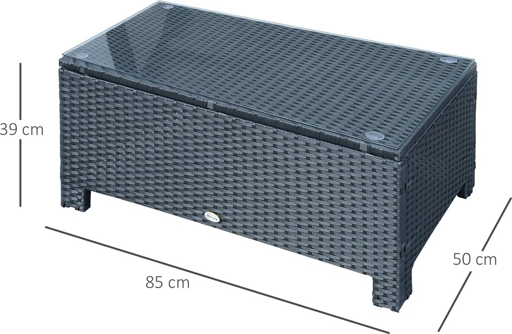 Outsunny Stolik Boczny Ogrodowy z Technorattanu Czarny Praktyczny Design 85x50x39cm | Aosom PL