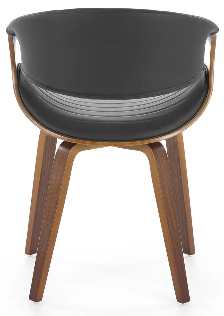 Krzesło z giętej sklejki orzech, tapicerowane siedzisko czarne z eco K544