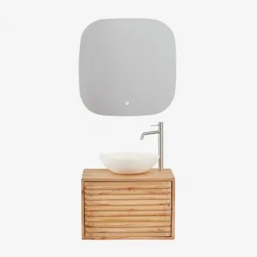 Zestaw Wiszących Mebli Łazienkowych Z Drewna Deleyna Naturalna & Cement Okrągły Biały Ø40 Cm Zavion & Kwadratowa - Sklum