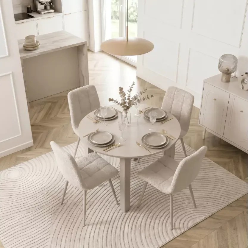 Okrągły stół rozkładany Confetti do jadalni i salonu, blat laminowany