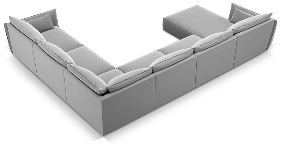 Jasnoszary aksamitny narożnik (prawostronny/w kształcie litery U) Vanda – Mazzini Sofas