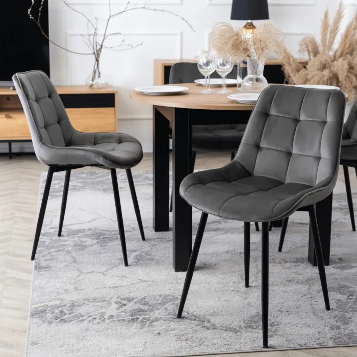 Krzesło Tapicerowane do Jadalni CHRIS Szare Welurowe Nowoczesne Loft