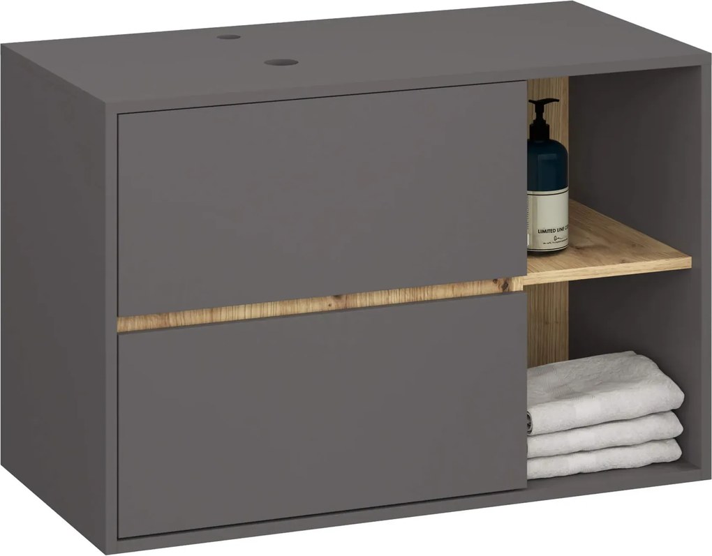 Szafka łazienkowa podwieszana 90cm grafit szary+ dąb artisan T3-F05