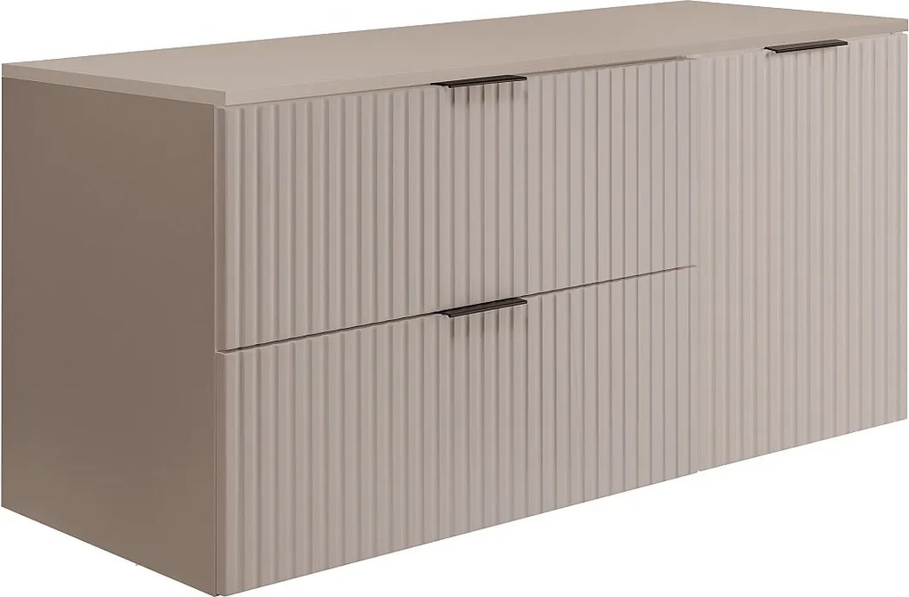 Zestaw łazienkowy: szafka z szufladami i szafka z drzwiami 57×46×120 cm, kolor: kaszmir / blat kaszmir, uchwyt czarny