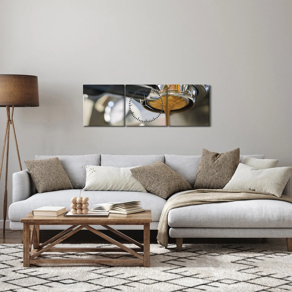 Obraz - espresso (z zegarem) (90x30 cm)