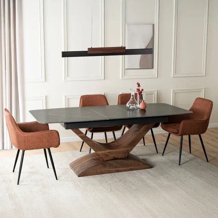 Stół Rozkładany Prostokątny ALICANTE 160-200 cm Ceramiczny Czarny/Orzech Japandi