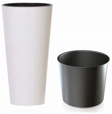 Doniczka TUBUS SLIM z wkładem 30 cm, biały matowy, 30 cm