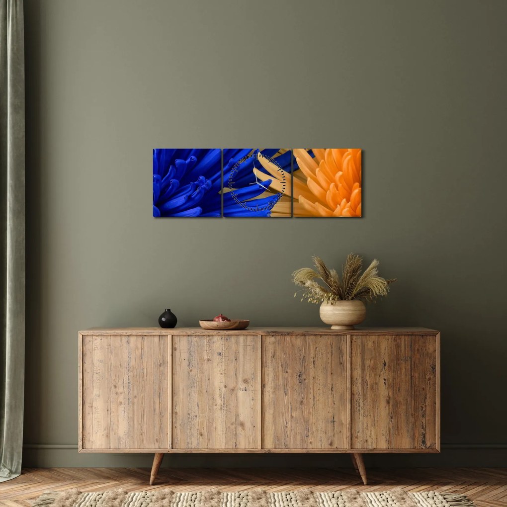 Szczegółowy obraz kwiatów (z zegarem) (90x30 cm)