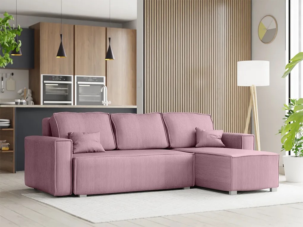 Jasnofioletowa narożna sofa SMART COSARO, dwustronna + 2 poduszki GRATIS