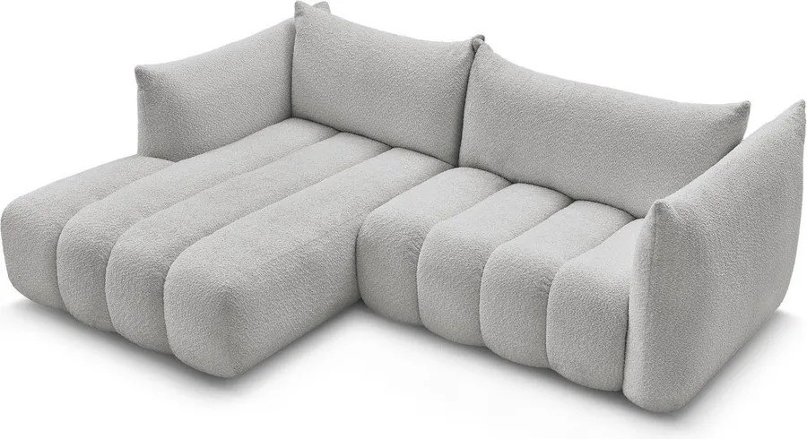 Jasnoszary narożnik z materiału bouclé (lewostronny/z szezlongiem) Azra – Bobochic Paris