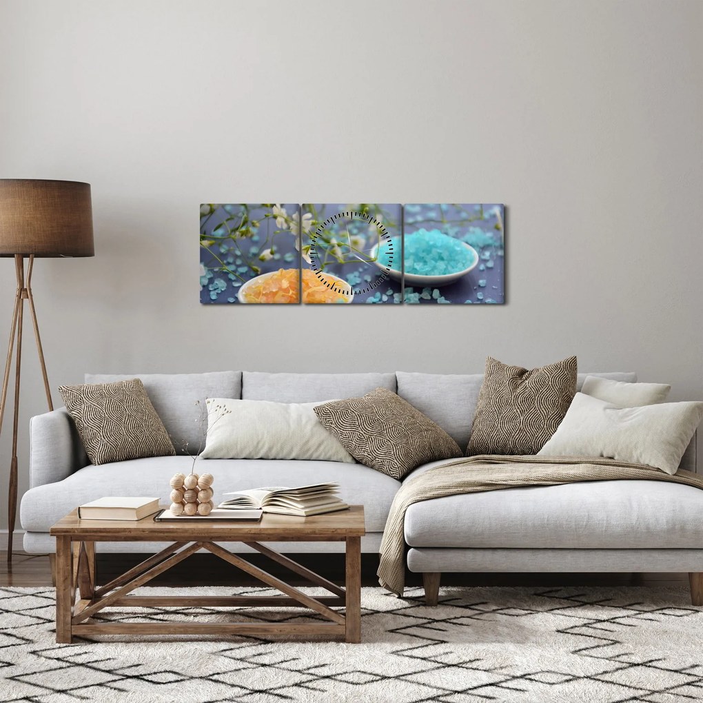 Obraz kolorowej soli morskiej (z zegarem) (90x30 cm)