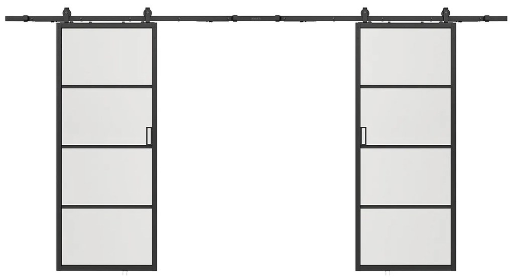 Drzwi przesuwne naścienne podwójne - aluminium i matowe szkło hartowane - 2 x wys. 205 x szer. 83 cm - SINCA II