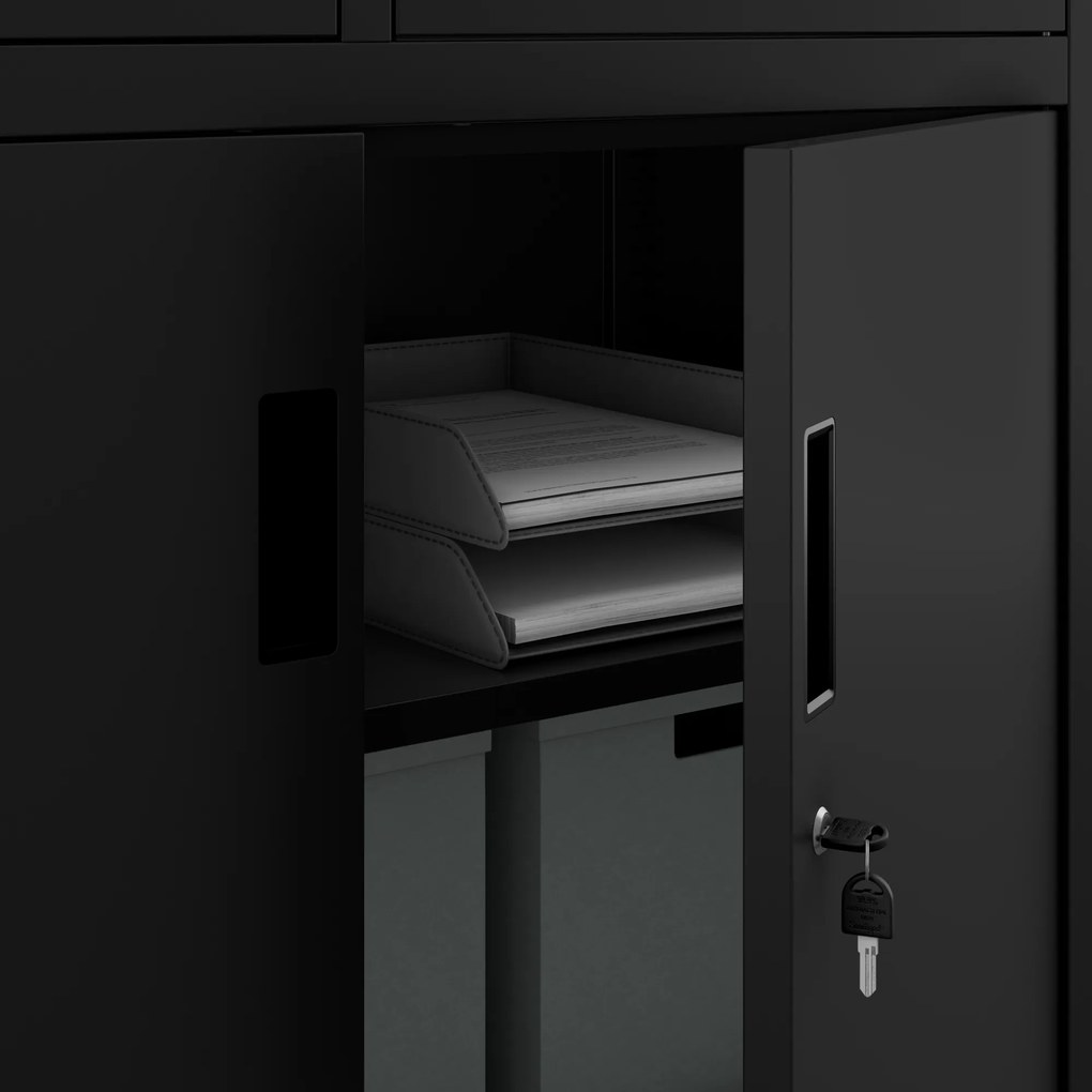 Biurowa szafa metalowa z sejfem na akta i dokumenty FILIP II, 900 x 1850 x 400 mm, czarna