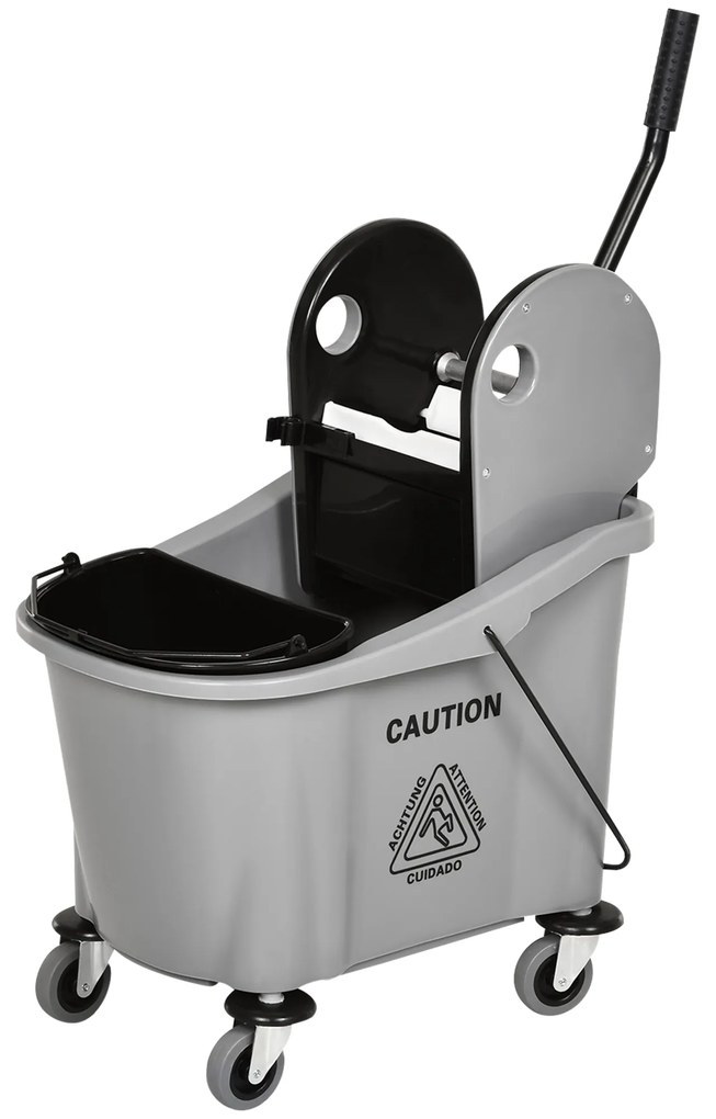 HOMCOM Wózek do Mopa z Prasą, 36L, Separator Wody, 4 Koła, Czarny/Szary