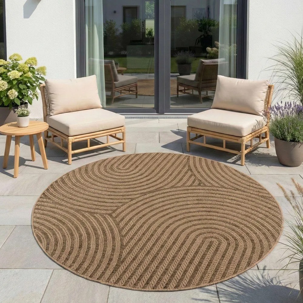 Brązowy okrągły dywan odpowiedni na zewnątrz ø 80 cm Timber 1401 – Ayyildiz Carpets
