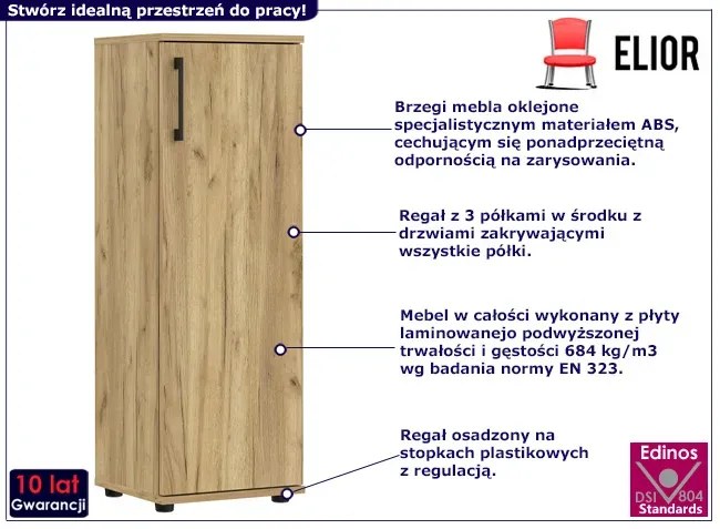 Regał biurowy minimalistyczny z drzwiczkami dąb craft Volas