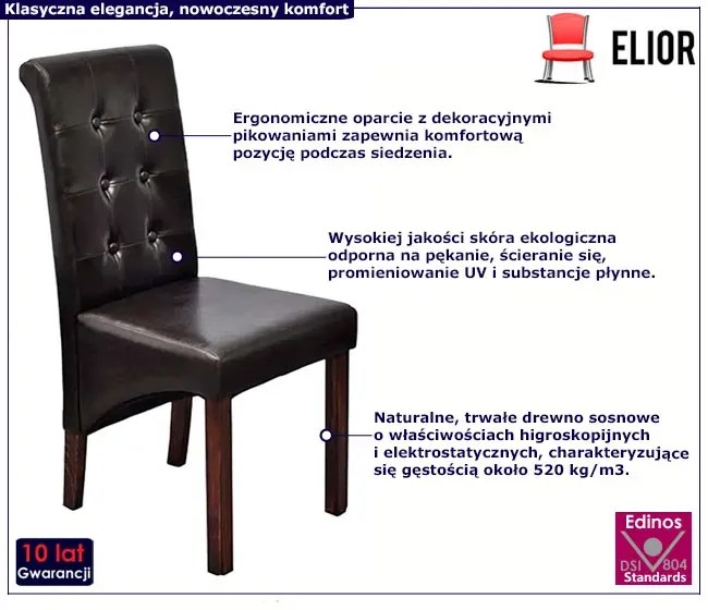 Zestaw 4 pikowanych krzeseł z ekoskóry wenge - Akto