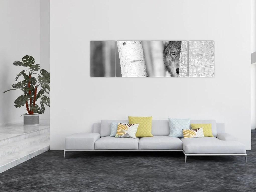 Obraz - Wilk w lesie (170x50 cm)