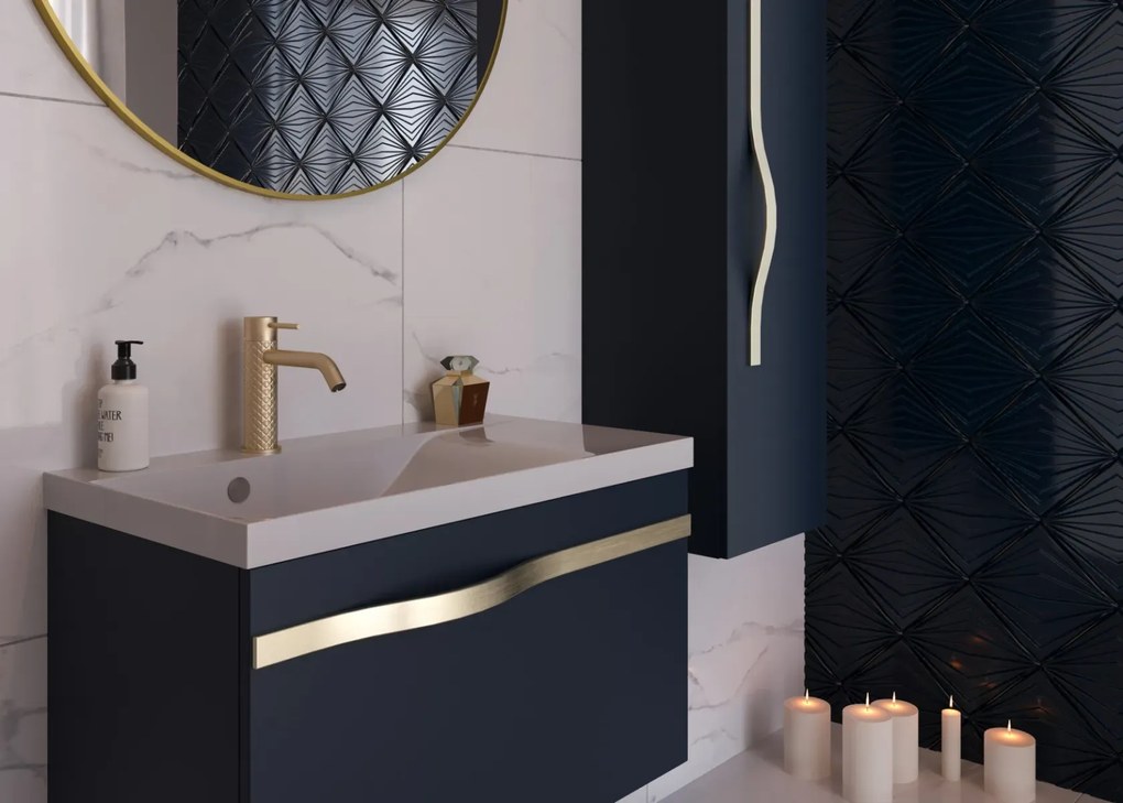 Szafka łazienkowa VOG 33 cm granatowa półmat z czarnym uchwytem KROFAM