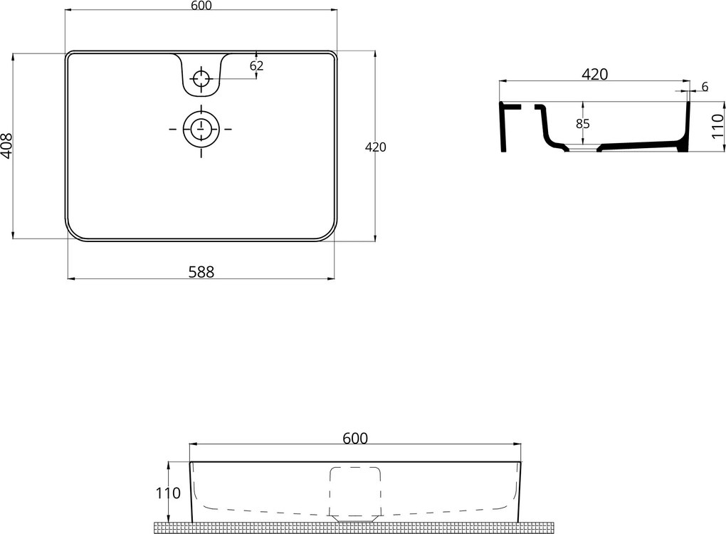 Umywalka ceramiczna nablatowa beżowa z otworem na baterie 60 x 42 cm LERA Ivory