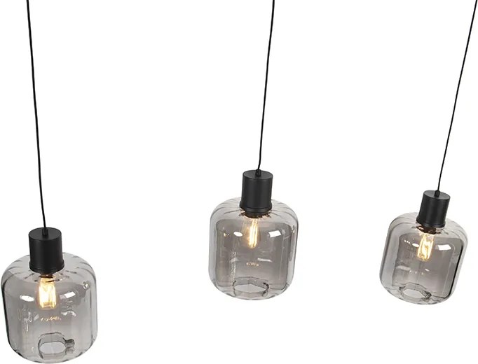 Designerska lampa wisząca czarna z przydymionym szkłem 3-światłowa 161,5 cm - Qara