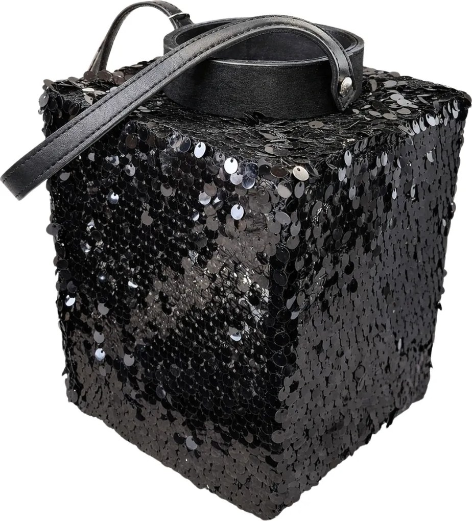 Latarnia z cekinami LOFTY GLAM 20 cm, czarna