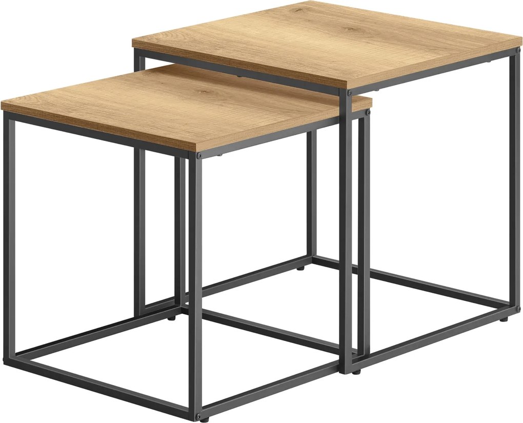 Zestaw kwadratowych stolików kawowych Parga dąb/czarny