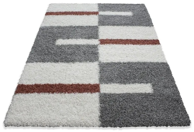 Dywan shaggy Gala szaro-kremowo-ceglany 200 cm x 290 cm