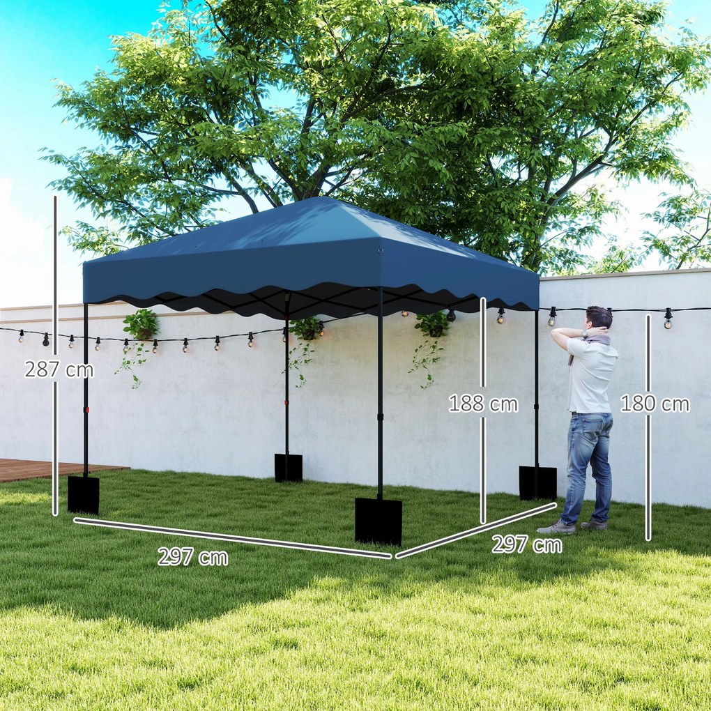 Outsunny 3 x 3 m Pawilon Pop-up, Regulowany na Wysokość, z Torbą na Kółkach, do Ogrodu, Tarasu, Metal, Tkanina, Granatowy