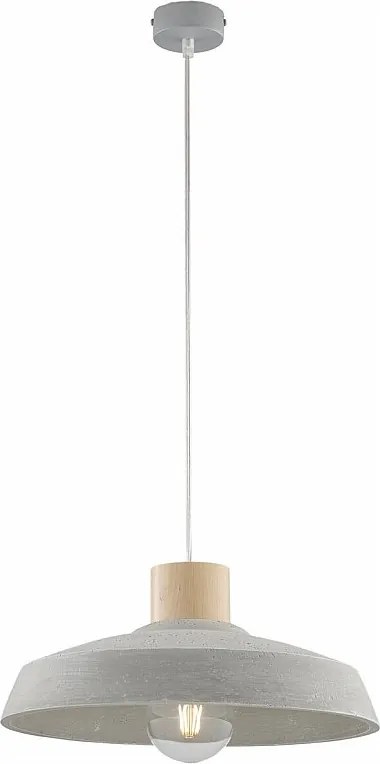 Lampa wisząca Portland z lakierowanego na szaro żelaza z kloszem betonowym śr. 40 i drewnem z regulowanym kablem elektrycznym 1 lampa 100 Ø40
