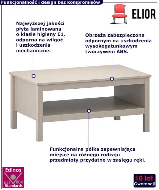 Beżowy prostokątny stolik kawowy taupe - Envilo 8X