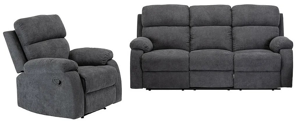 Kanapy 3+1-osobowa TOLZANO z tkaniny, z manualną funkcją relax – kolor antracytowy