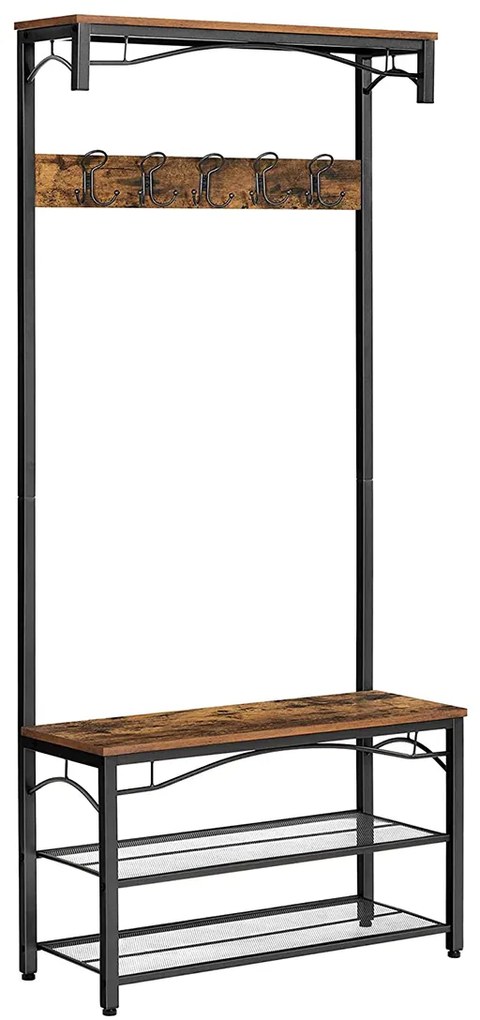 Wieszak do przedpokoju HENRY z miejscem na buty, 80x30x178,5cm, brąz/czarna Vasagle