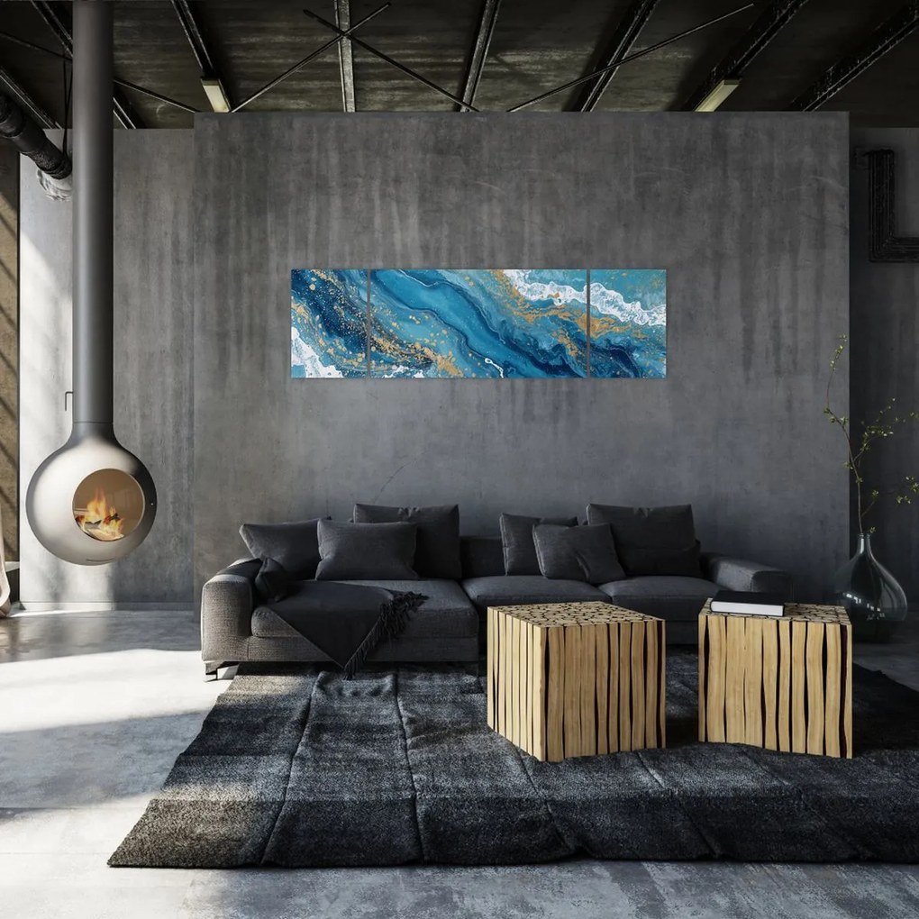 Obraz - Jasnoniebieski marmur ze złotem II. (170x50 cm)