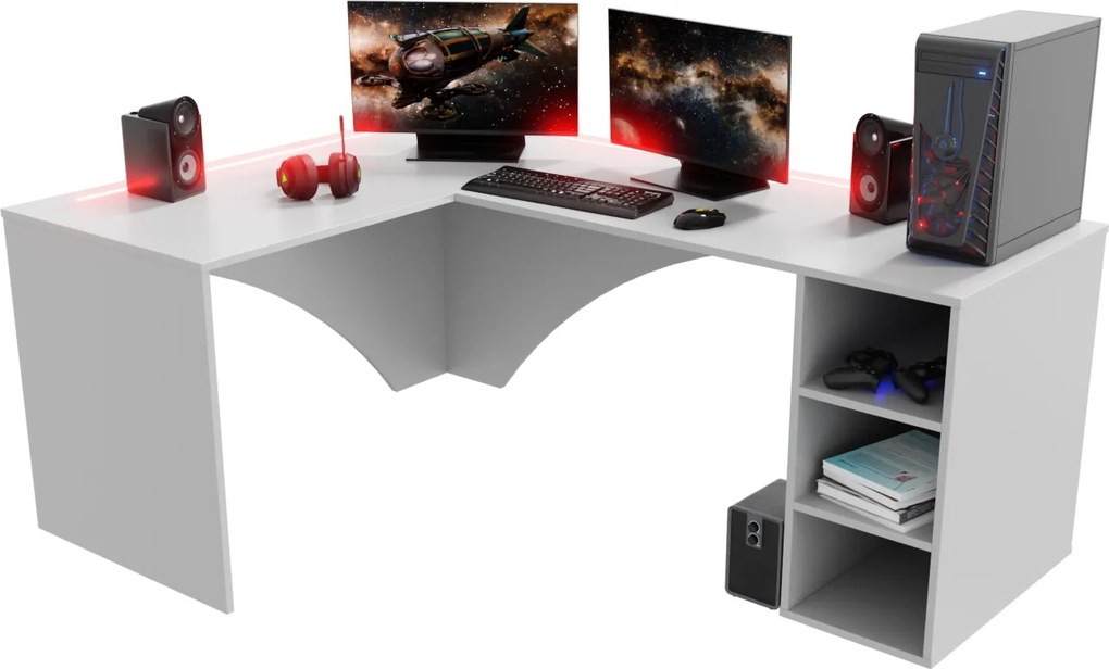 Biurko narożne do gamingu Carbon z otwartym regałem