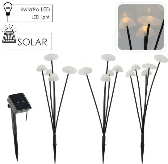 Aldotrade Lampa solarna Grzybki, zestaw 3 szt., wys. 43 cm, 15 LED, ciepła biała