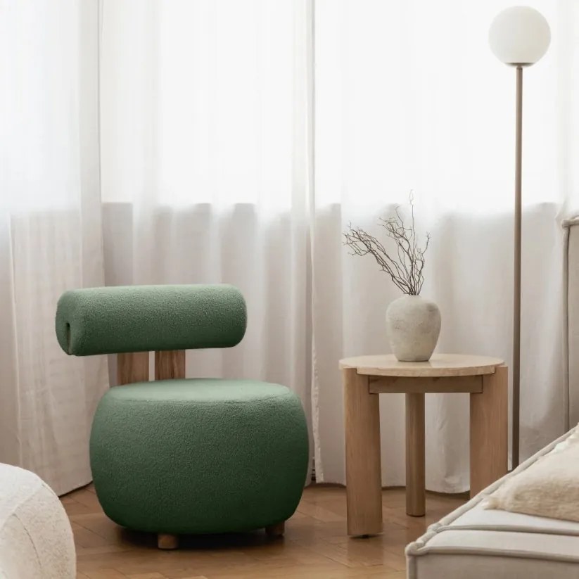 Ciemnozielony designerski fotel HANNA, dąb nezapínat!