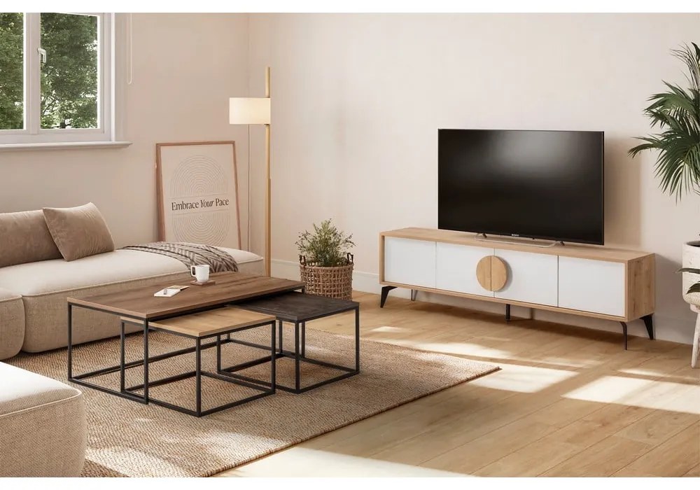 Biała szafka pod TV w dekorze dębu 180x51 cm Vae – Marckeric