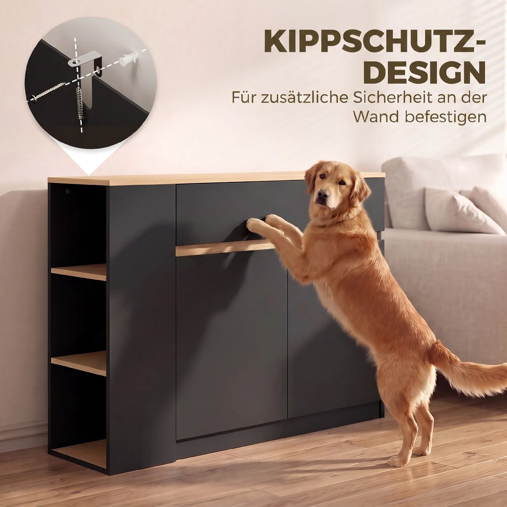 HOMCOM Sideboard, kredens, duża komora szafkowa, 3-stopniowy regał, szuflada, czarny, 110 x 29,5 x 82 cm | Aosom PL