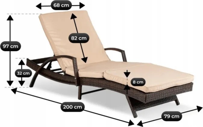 Fotel Ogrodowy Leżak FELIZ Technorattan Brązowy/Beżowy