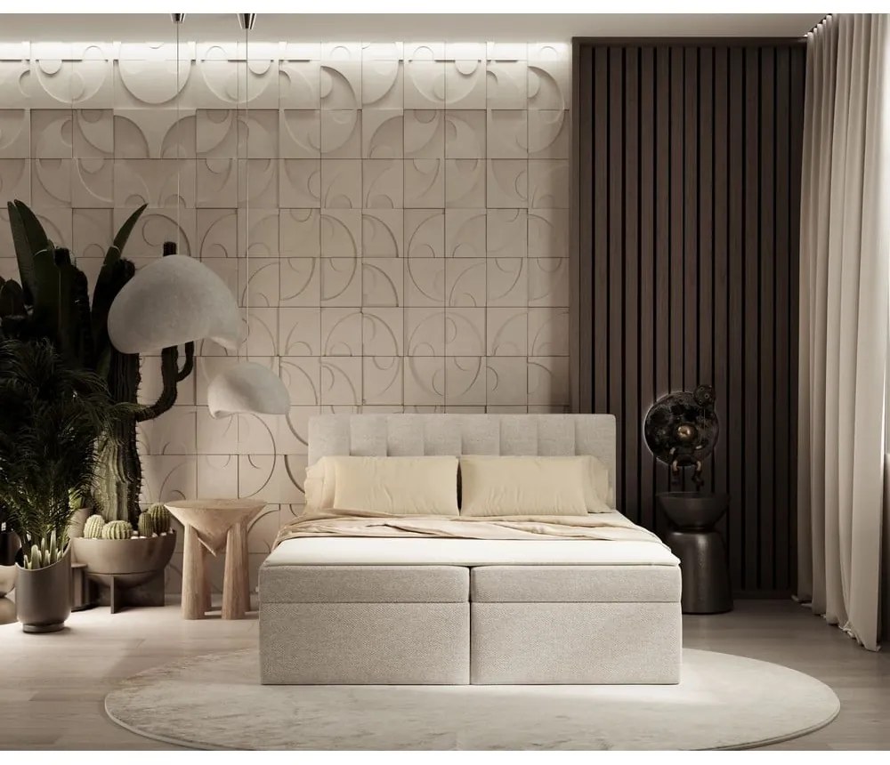 Beżowe łóżko boxspring ze schowkiem 180x200 cm Novento – Maison de Rêve