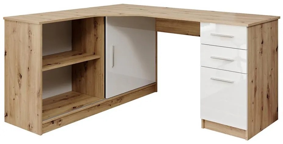 Biurko z półką i szufladami ROBERTO lewe dąb artisan/biały