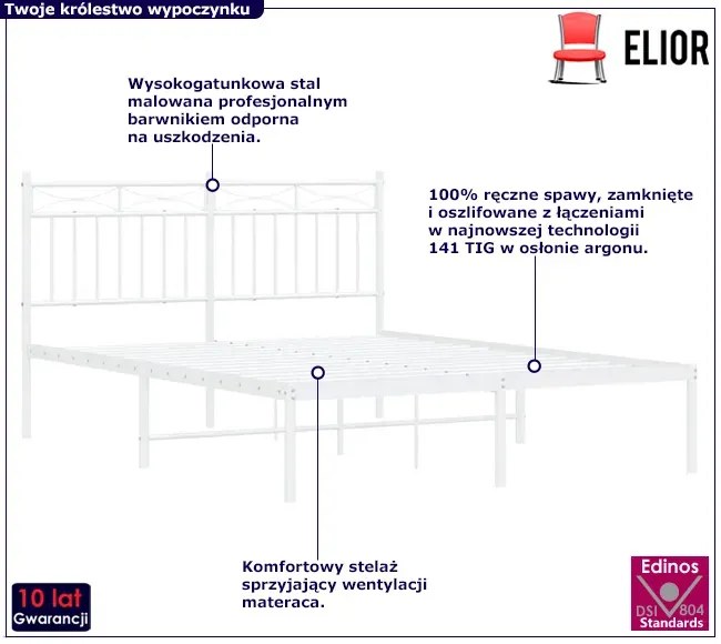 Białe metalowe łóżko w stylu loft 120x200 cm Iwex