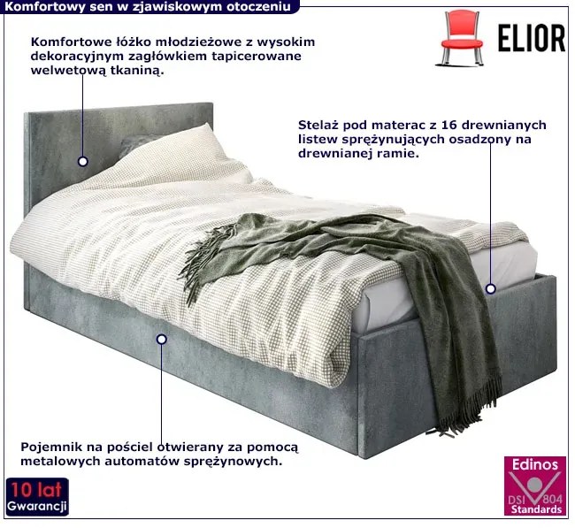 Szare młodzieżowe łóżko tapicerowane W4-M41