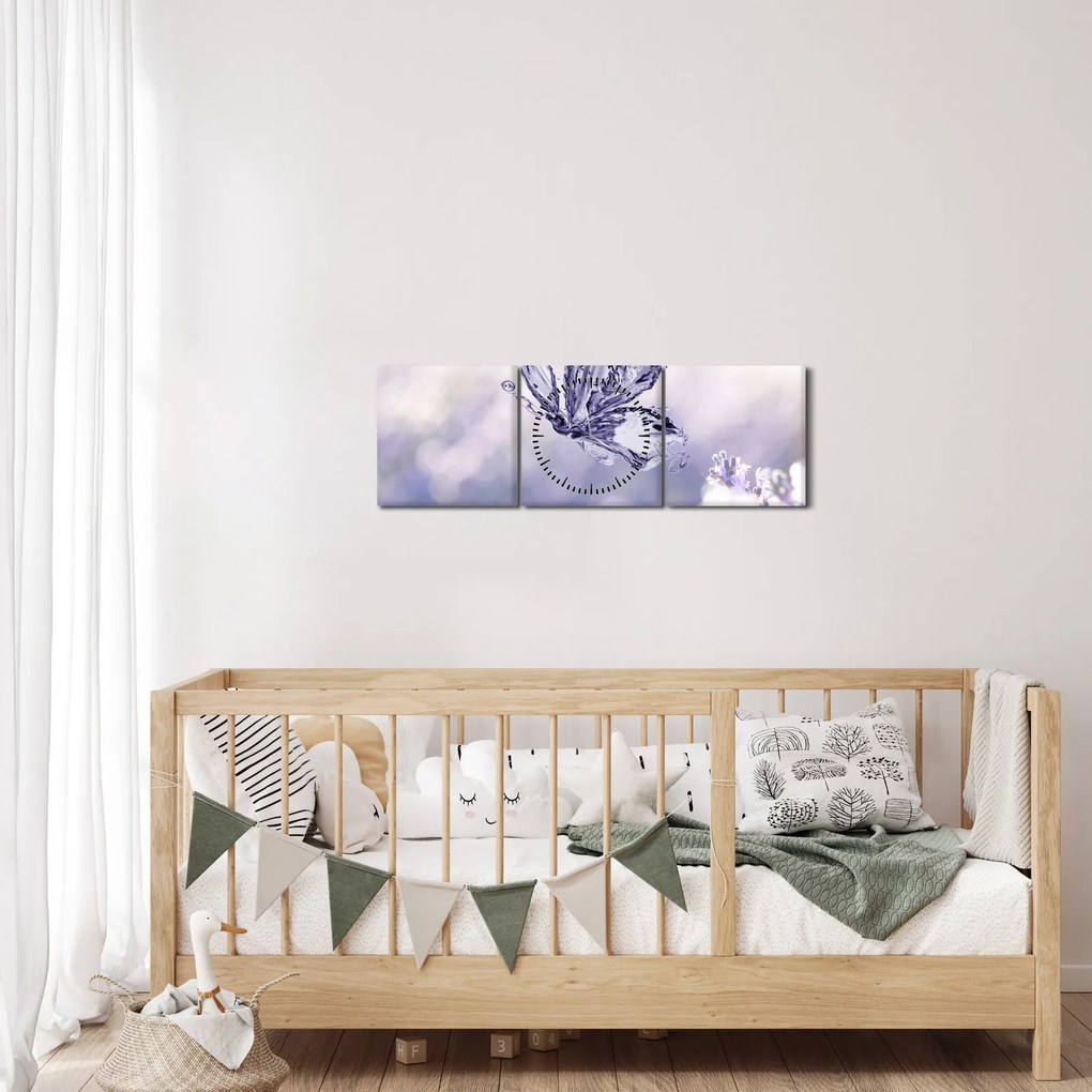 Obraz - Motyl i lawenda (z zegarem) (90x30 cm)